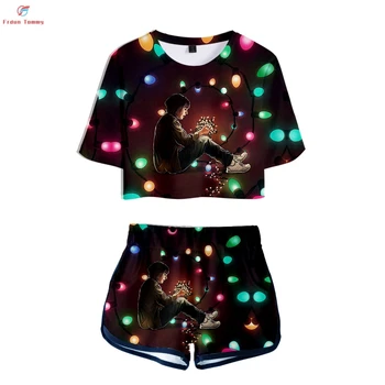 

New style Stranger Things 3D Print Summer sosy sexy Two Pieces sets Women shorts/crop tops Clothes 2019 Hot Sale Sale kpop sets