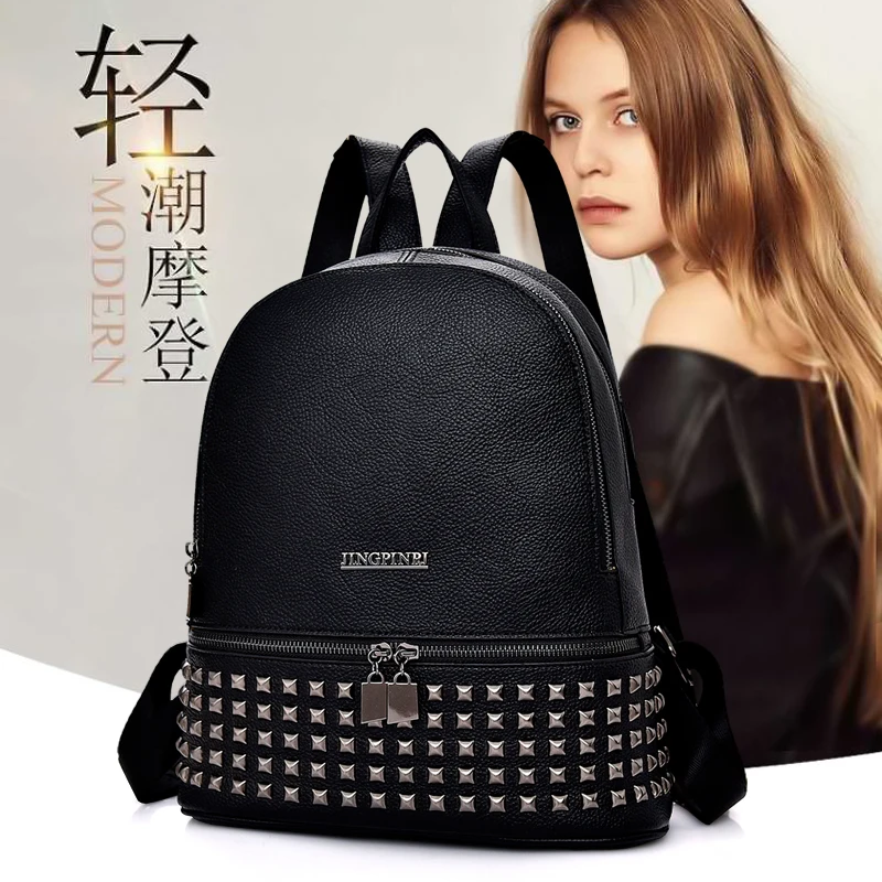 

2018 Women Backpacks Men Leather Backpack High Quality Male School Bag College Bagpack Black Blue Studded Travel Shoulder Bag