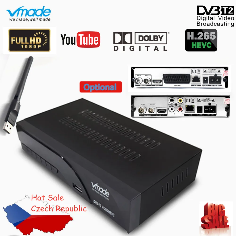 Vmade новейший DVB T2 K6 scart/AV наземный ТВ приемник полностью HD 1080 p Поддержка Dolby AC3 H.265/HEVC