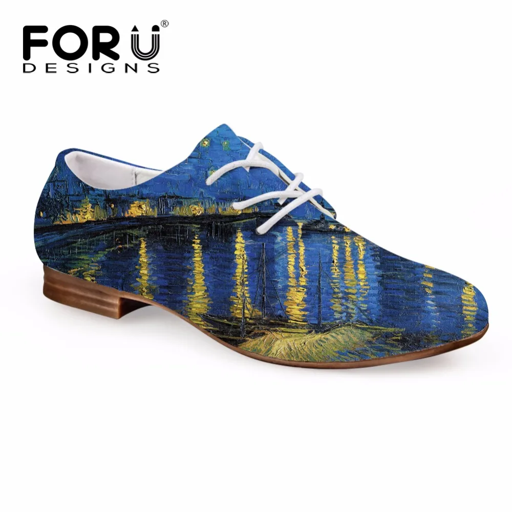 

FORUDESIGNS Oxfords Shoes Women 3D Stars Night Printing Women's High Quality Leather Shoes Woman Flats Oxfords Shoes for Ladies