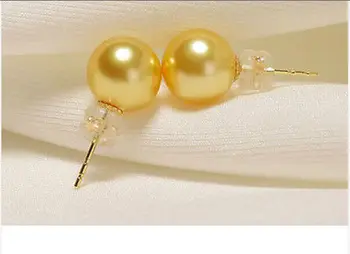 

free shipping charming pair OF AAA++ 10-11mm south sea gold pearl earring14k