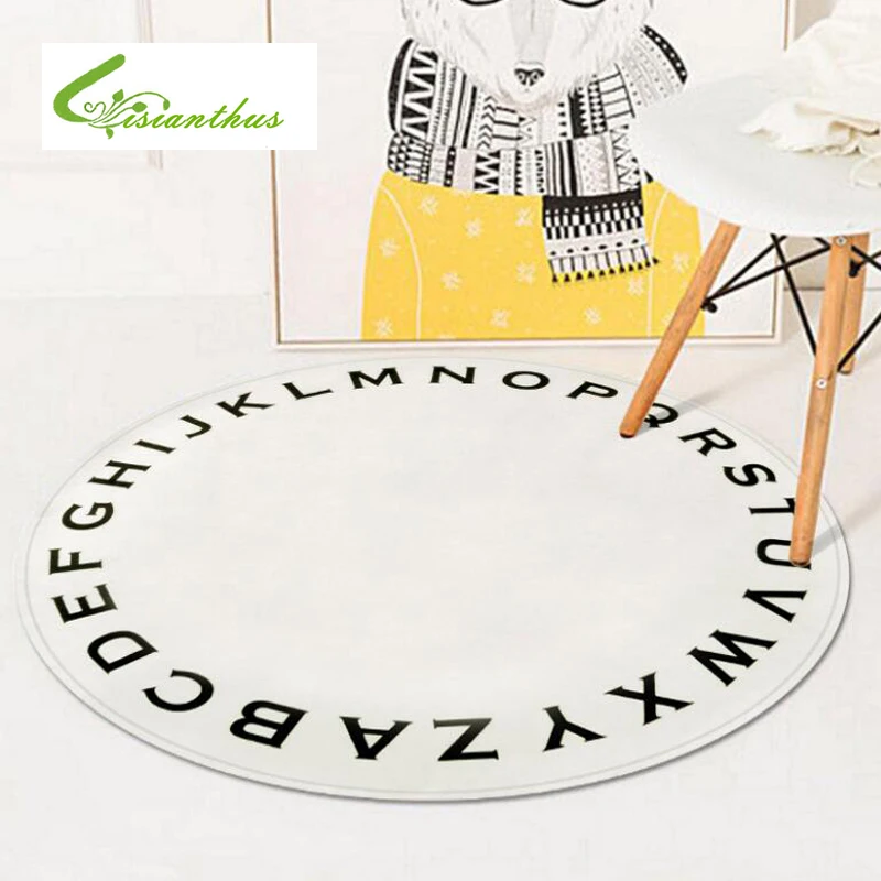 

Nordic Style Round Carpets for Living Room Computer Chair Area Rug Children Bedroom Floor Mat Letter Printed Cloakroom Rugs