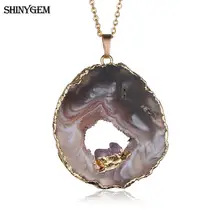 ShinyGem коричневая подвеска-Агат ожерелье с золотым покрытием аметисты Агаты ожерелье Lucky рейки натуральный драгоценный камень ожерелье s для женщин