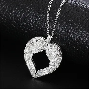 

Elegant Angel Wing Design Hollow Love Heart 925 Sterling Silver Pendant Cute Link Chain for Women Necklace Jewelry