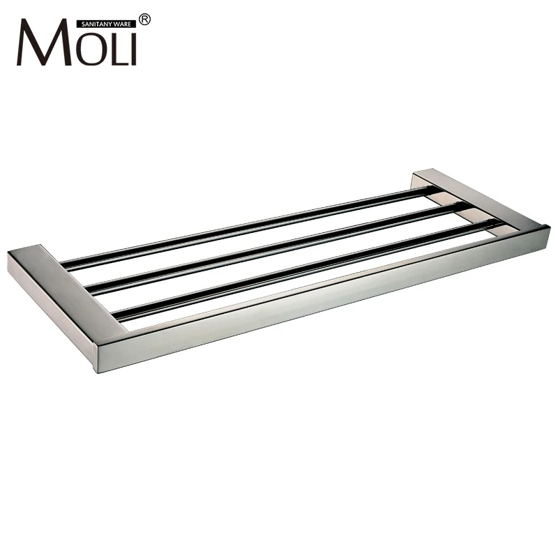 Mirror polished 304 stainless steel towel rack wall mounted square single layer towel shelf bathroom towel holder