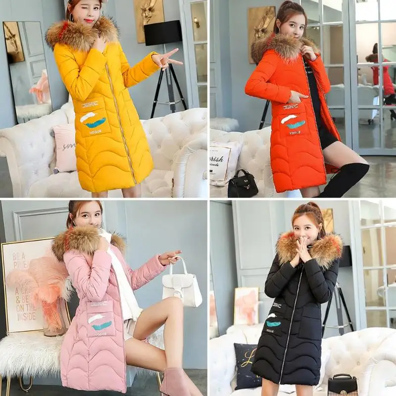 #*Cheap Warm Women Long Down Jacket Coats Fur Collar Hooded Pockets Slim Thicken