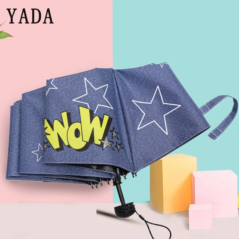 YADA High Quality Charms Denim Star Pattern Umbrella Rain Women uv Pencil Umbrella For Women Windproof Umbrellas Female YS698