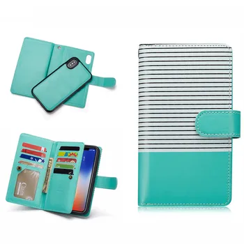 

Leather PU Lanyard Flip Case with Card Slots and Removable Slim Back Cover for iPhone X XR XS MAX 5 5S SE 6 6S 7 8 6p 6sp 7p 8p