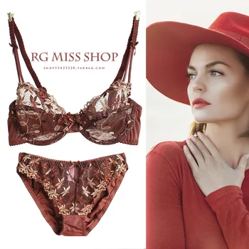 

Underwear Set 2019 Sexy Lace Embroidered Ladies Underwear Summer Ultra-thin Transparent Large Size Bra Set