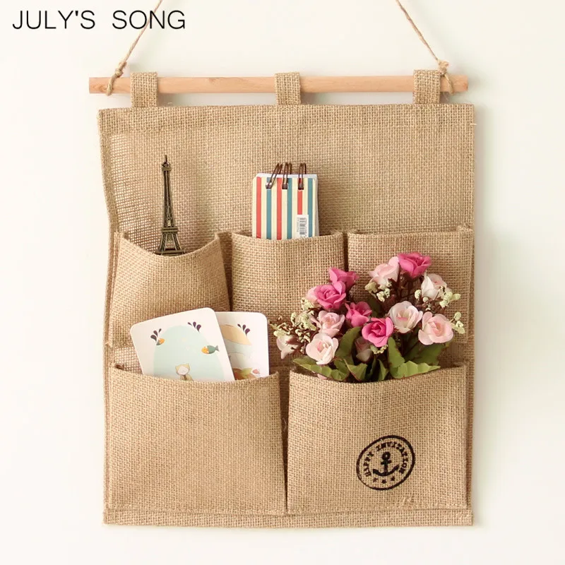 

JULY'S SONG Cotton Tower Storage Bag 5 Pocket Wall Hanging Bags Multi-layer Fabric Hanging Organizer Kitchen Bathroom Organizer