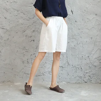 

Summer Woman Shorts 2019 Elastic High Waist 5 Points Short Pants Plus Size Linen Loose Shorts Feminino Harajuku White Shorts