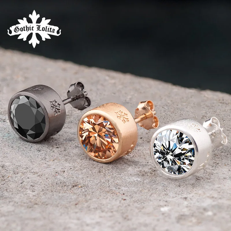 

925 Sterling Silver stud earring inlay Artificial zircon with Rose and Black color fashion jewelry
