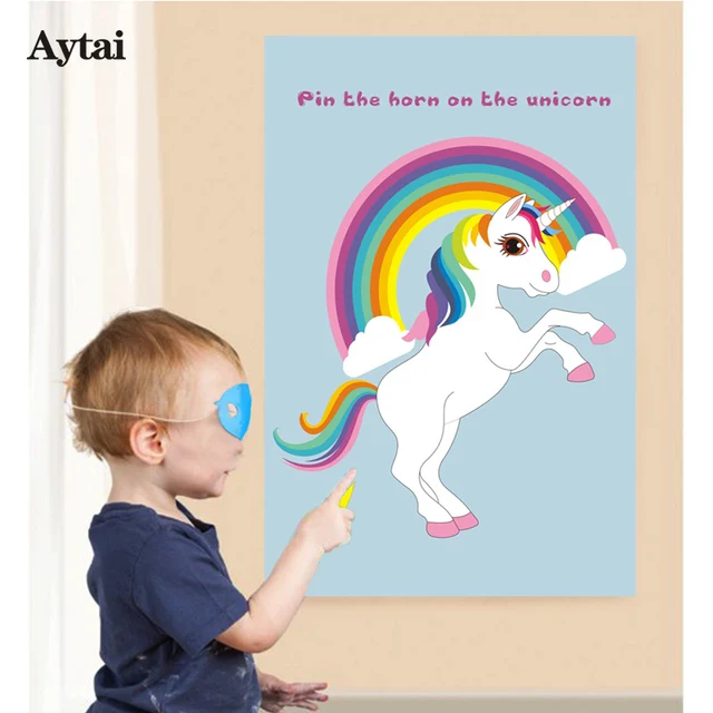 aytai 5pcs diy unicorn party game pin the horn on the unicorn
