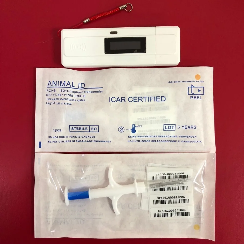 

Fdx-b Pet Microchip scanner Dog Tag Reader with 5pcs ISO11784/5 FDX-B 2.12*12mm Pet Id Transponder chip Syringe