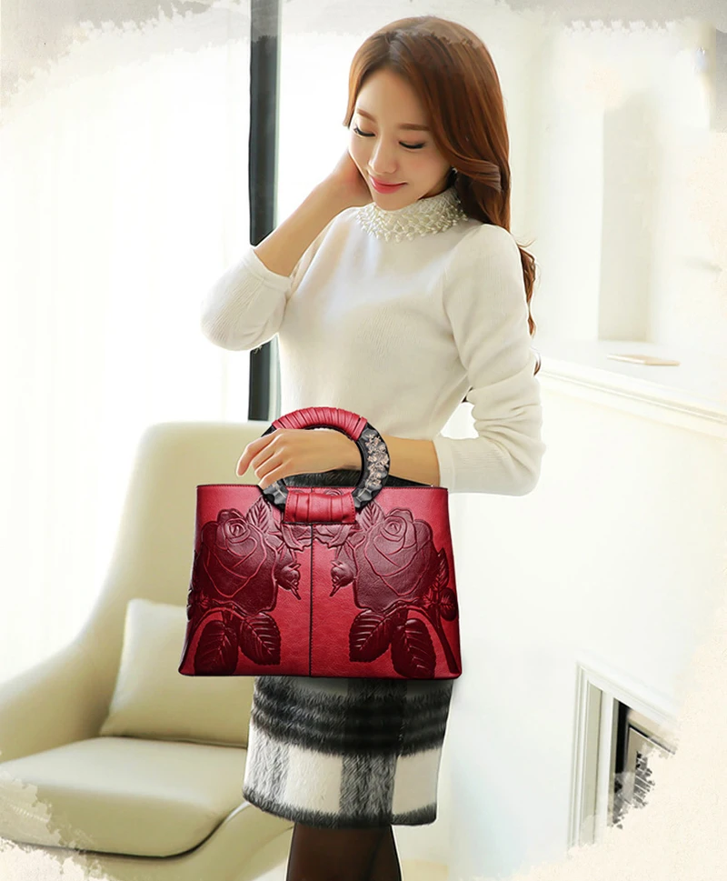 Women Printing Handbag Female Leather Messenger Shoulder Bags Ladies Travel Large Flower Crossbody Tote Top-Handle Purse SS7270 (15)