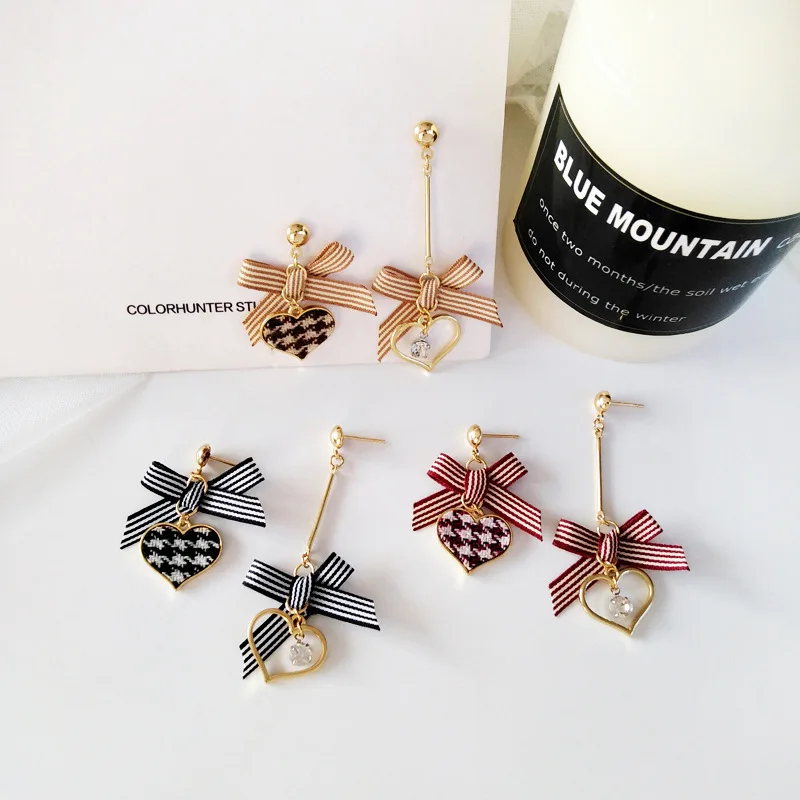 

Sweet Design Bowknot Fancy Grid Heart Glass stud Earrings For Woman Jewerly