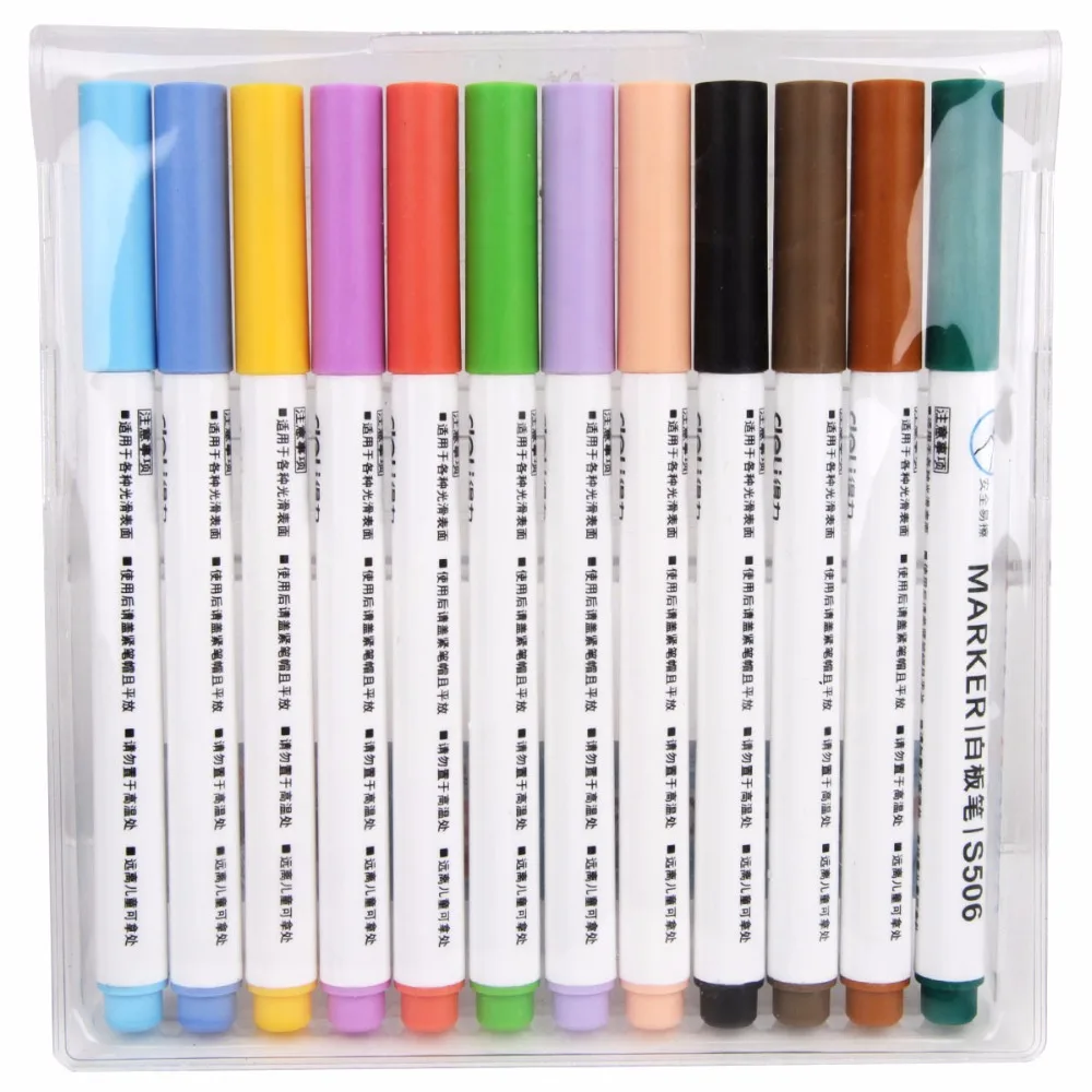 12 Colors White Board Maker Pen Whiteboard Marker Liquid Chalk Erasable 