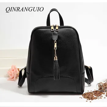 

QINRANGUIO Women Backpack Tassel PU Leather Backpack Women 2018 Ladies Backpack Travel Bag School Bags for Teenage Girls