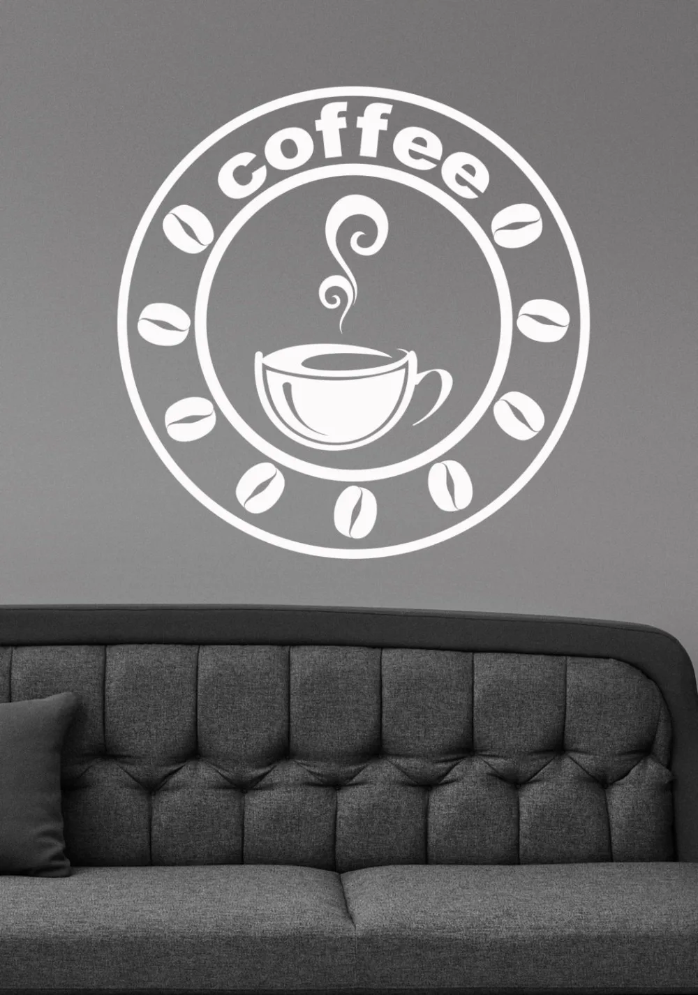 Cafe Logo Wall Decal Coffee Beans Cup Pattern Wall Stickers Windows