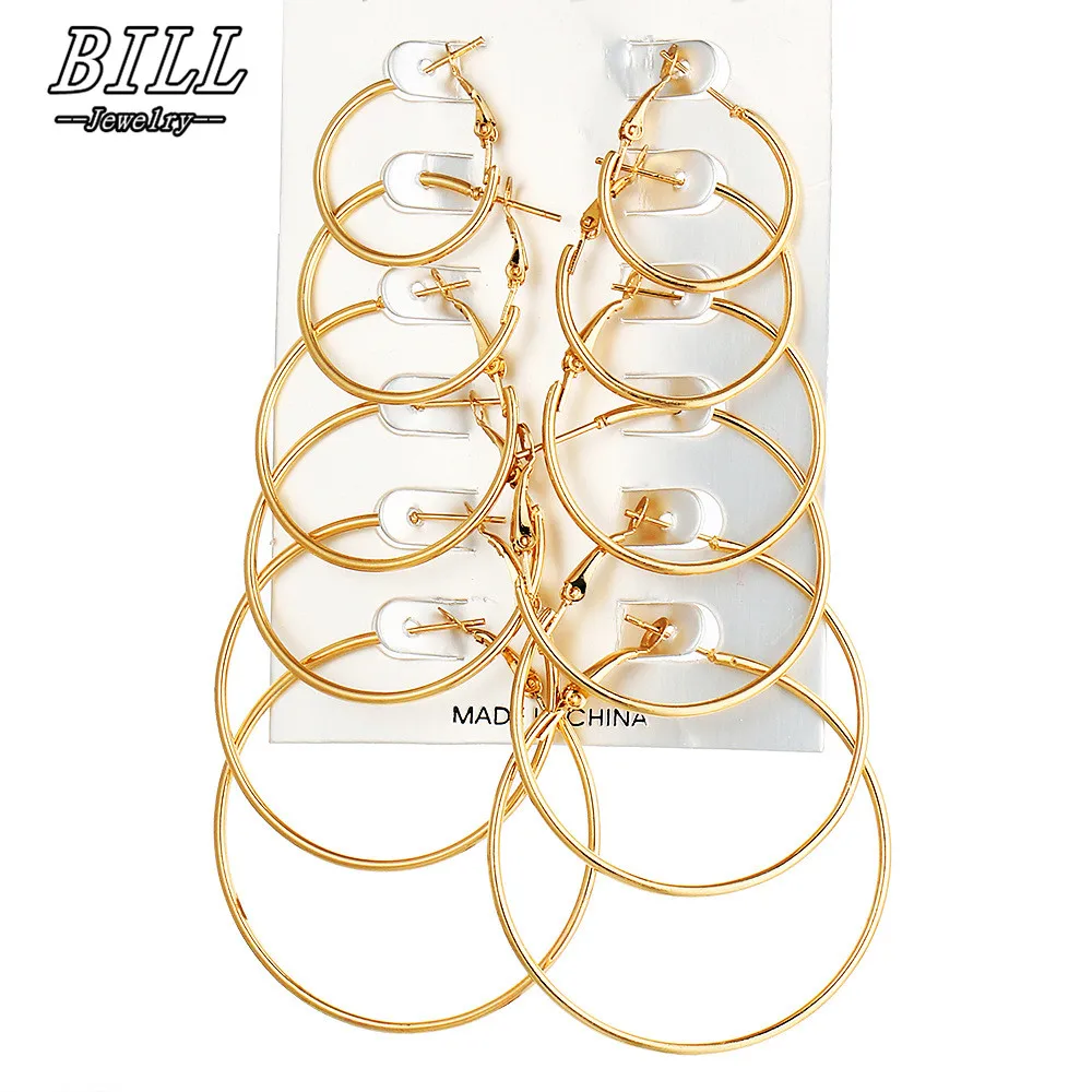 

ES592 6 PAIRS/LOT Steampunk Big Hoop Earrings Punk Simple Style Earring Engagement Gift Jewelry Brinco Argola pendientes mujer