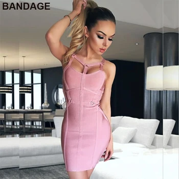 

Leger Babe Women Outfits Fashion BGodycon Cheap Sleeveless Prom Cocktail Mini Formal Vestidos Party Elegant Bandage Pink Dress