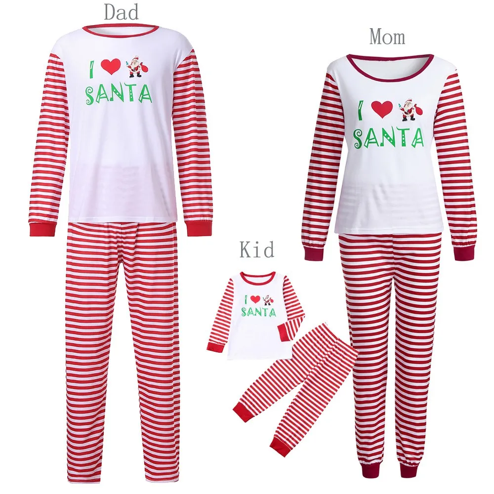 

Women Family PJS Matching Christmas Pajamas Set Blouse +Santa Striped Pants Home Suit Pajama Sets For Women Pijama Mujer