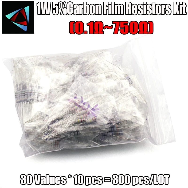 

300pcs Resistor Kit 1W 5% 30values X 10pcs Carbon Film Resistance 0.1-750 ohm Set 1Watt Resistance Assorted Assortment Pack