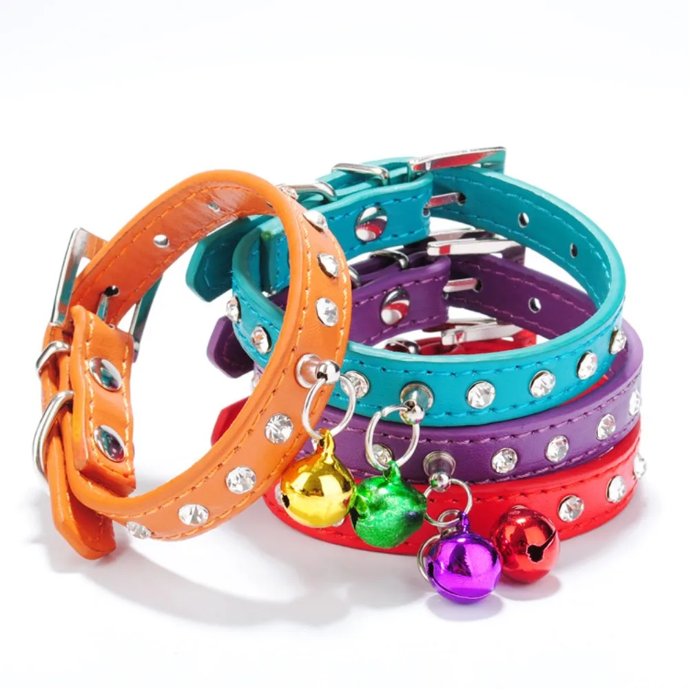 Buy PU Leather Dog Collar With Decorative Rhinestone