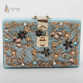 

Luxury Brand Women Shoulder Crossbody Evening Clutch Bag Crystal Diamond-Studded Lock Metal Flower Handbag Wallet Colorful 5145