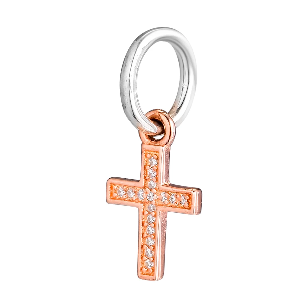 

CKK 925 Sterling Silver Rose Gold Cross Pendant Charm Beads Original Jewelry Making Fits For Bracelet & Bangle