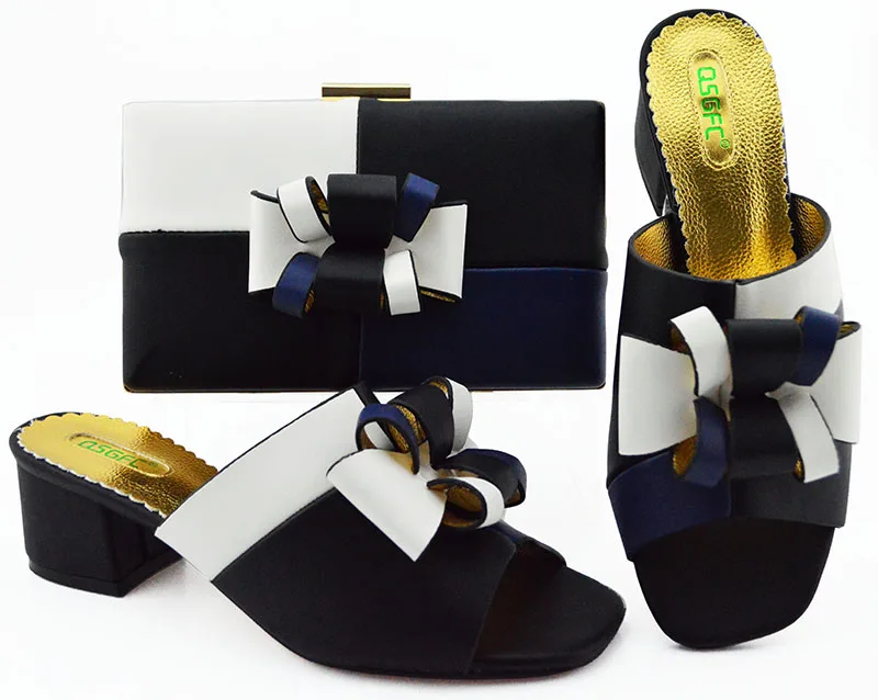 

New Black+White Shoes and Bags for Wedding African Women Matching Italian Shoe and Bag Set with Appliques Italy Shoes and Bags