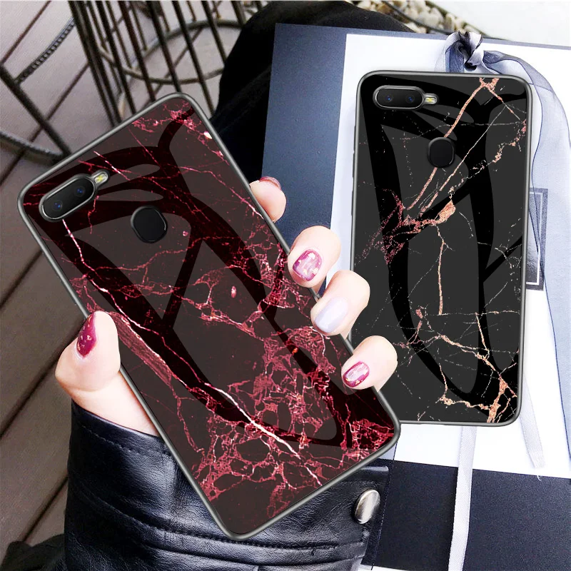 

Luxury Glass Marble Pattern Phone Case for OPPO F9 Tempered Glass Phone Case