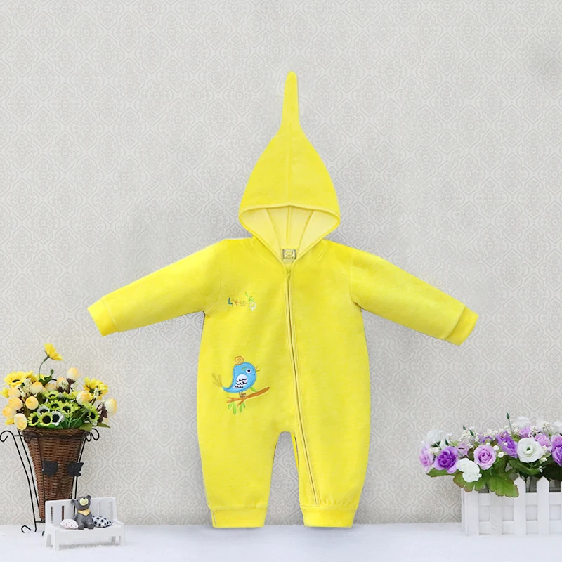 

Velvet Long Sleeve Rompers Hoodie One Piece Autumn Winter Boys and Girls Clothes with Zipper