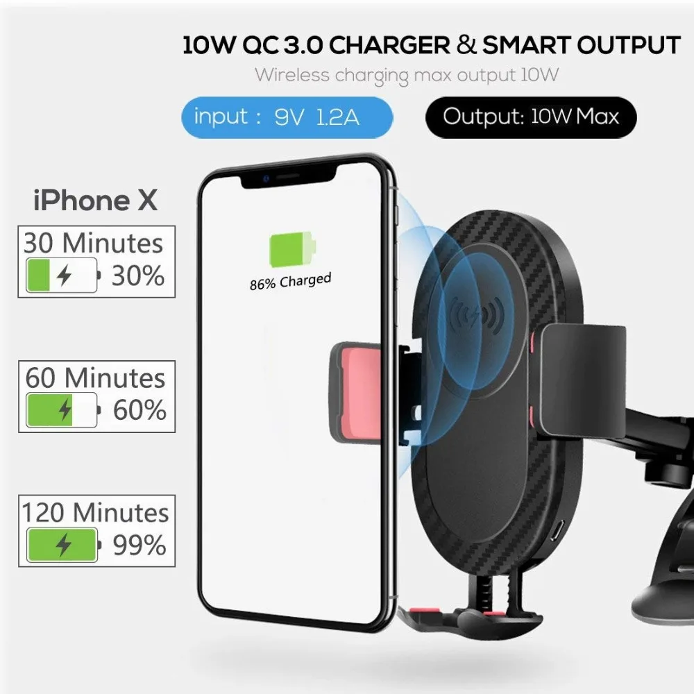 Быстрое Qi автомобильное беспроводное зарядное устройство для iPhone XS XR X 8 X Быстрая Зарядка адаптер для samsung Galaxy S8 Note8 Автомобильный держатель для телефона зарядное устройство
