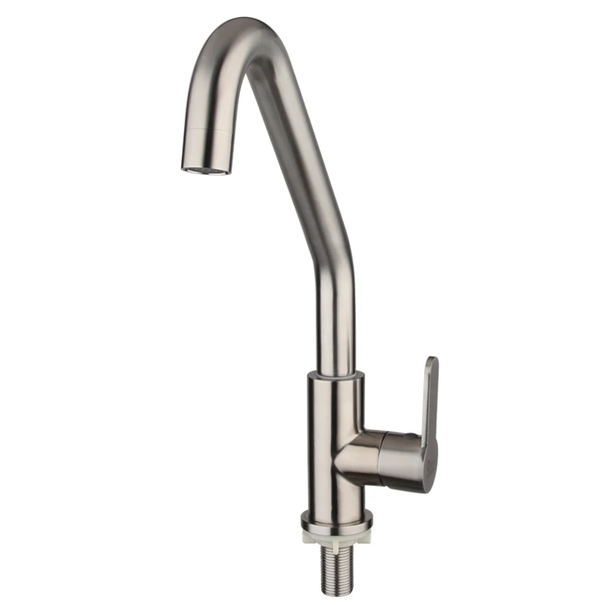 Kitchen faucet Single cold water faucet  brushed kitchen tap 304stainless steel Single Handle Single Hole Deck Mounted Ceramic