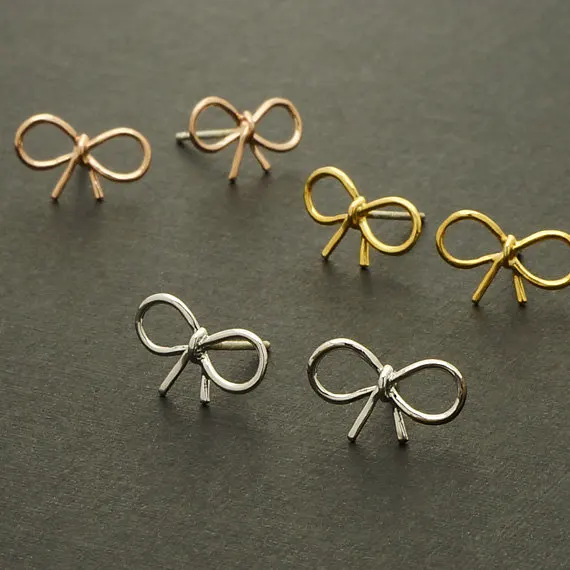Gold Silver and Rose Gold Fashion Jewelry Tiny Bow Stud Earrings Dainty  Knot Ribbon  Earrings for Women