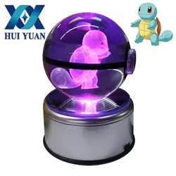 Хуэй Юань Сквиртл Pokeball 8 см Диаметр хрустальный шар 3D светодиодный Новинка свет USB AA Батарея декоративный свет Стекло мяч