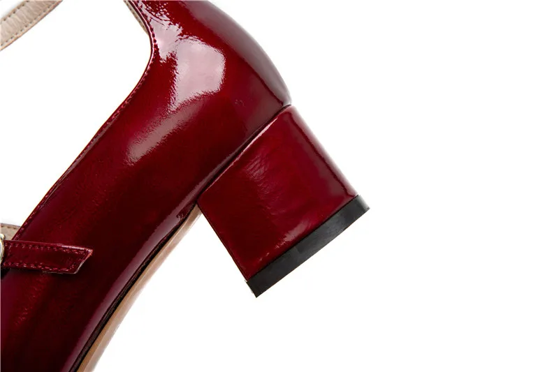 YMECHIC/Новинка года; женская обувь на квадратном каблуке в стиле ретро; обувь Mary Jane из натуральной коровьей лакированной кожи с ремешком на щиколотке; обувь для вечеринок; женские туфли-лодочки