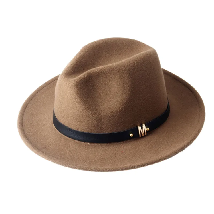 Новая шерстяная мужская шляпа от солнца для джентльмена с широкими шерстяными шапками для джазования с полями, церковная Кепка Панама Федора 20 - Цвет: Dark Khaki