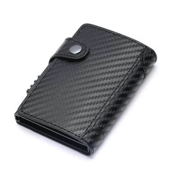 BISI GORO Slim Wallet Carbon Fiber PU Leather Pouch for Card Wallet RFID Blocking Men and Women Card Holder for Travel - Цвет: X-51 Tanxian Black