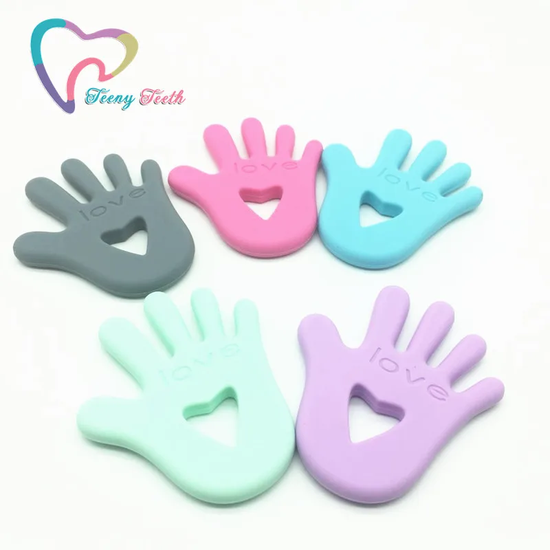 

Teeny Teeth 10 PCS Cute Hand Palm Silicone Teether Safe Baby Teething Toy BPA Free Pacifier Chain Pendant Nursing Baby Toys