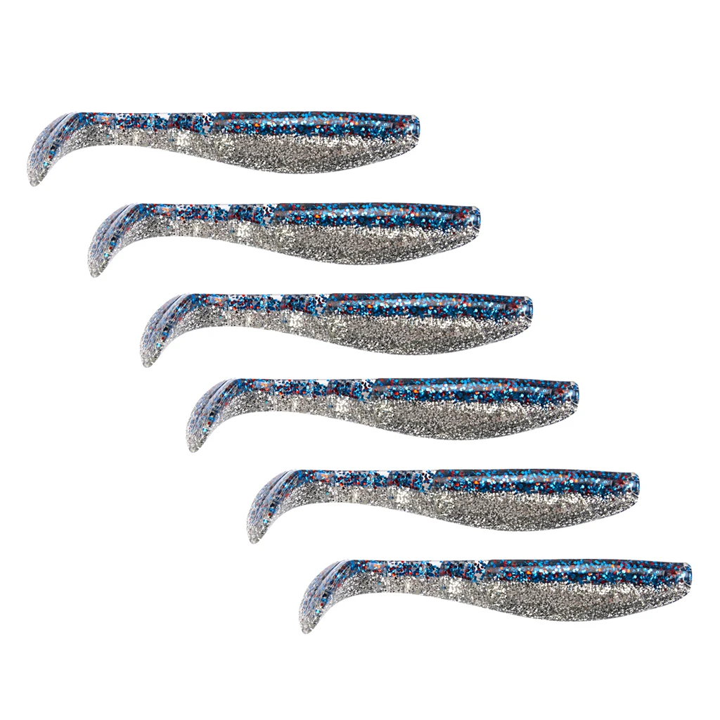 6pcs Swimbaits Minnow/Shad Paddle Tail Worms Soft Fishing Lures Baits for Saltwater and Freshwater Bass Trout Walleye Lure