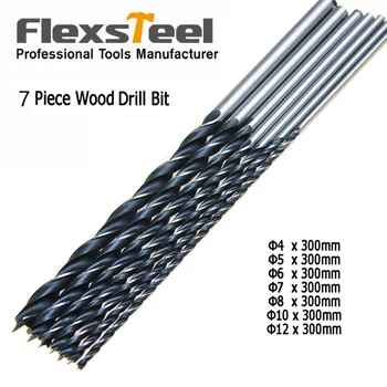 

Flexsteel 7pcs Extra Long Twist ferramentas furade Brad Point Wood Drill Bit Set 12"/300mm Woodworking Drilling Perforator Tool