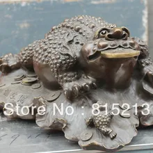 Bi00155 Лаки Китайский Фэншуй Фиолетовый Бронзовый листьев лотоса Богатство Золотая Жаба Spittor Статуя