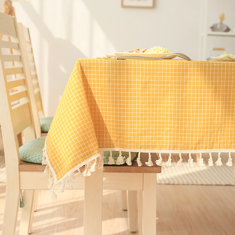  Japan Style Linen Cotton Tassel Table Cloth Rectangular Edge Tablecloth Letter Printed Dustproof Ta
