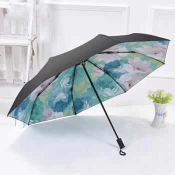 

Female's Umbrella Rain Woman Parasol Anti-uv Sun Protection Umbrella Flower 3Folding Gift Sunny Rainy Umbrellas For Women