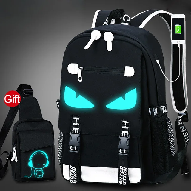 Студенческий школьный рюкзак 3D светящаяся анимация USB зарядка школьная сумка для подростка мальчик Противоугонный Детский рюкзак школьные сумки - Цвет: Monster Shoulder Bag