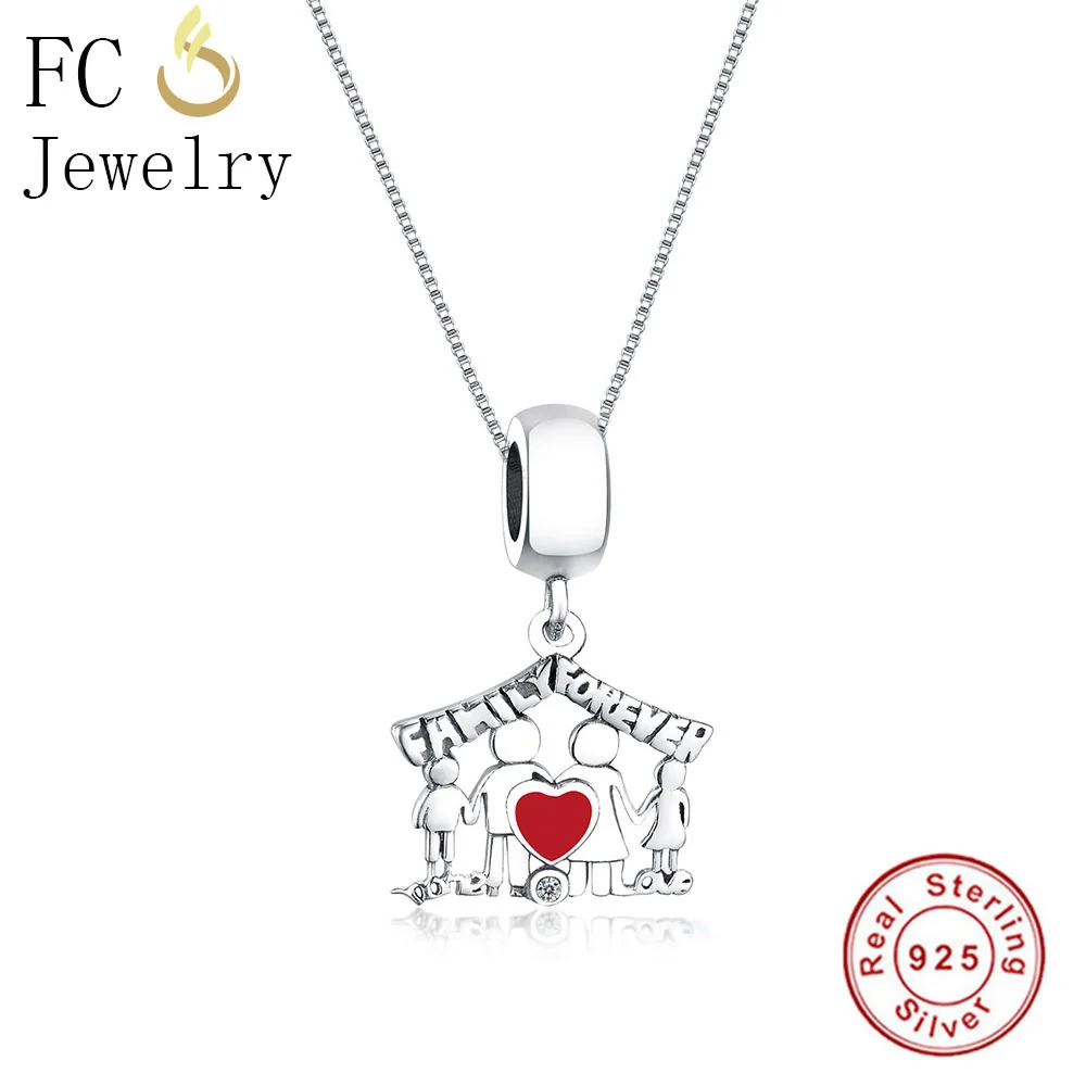 FC Jewelry 925 пробы серебряная буква Family Forever дом мама папа сын ожерелья и подвеска Для женщин колье брелок воротник