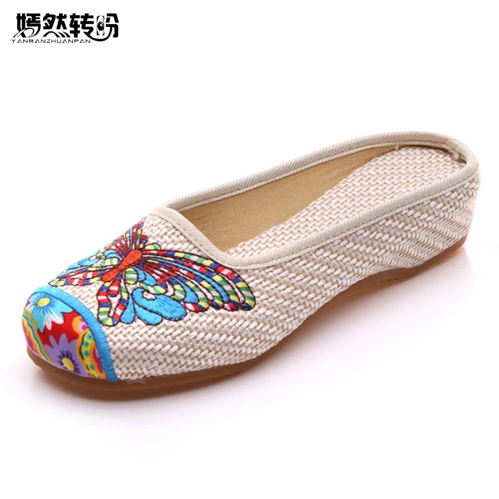 

Vintage Women Slippers Summer Butterfly Fashion Chinese Old Peking Casual Flower Shoes Woman Sandals Plus Size 41