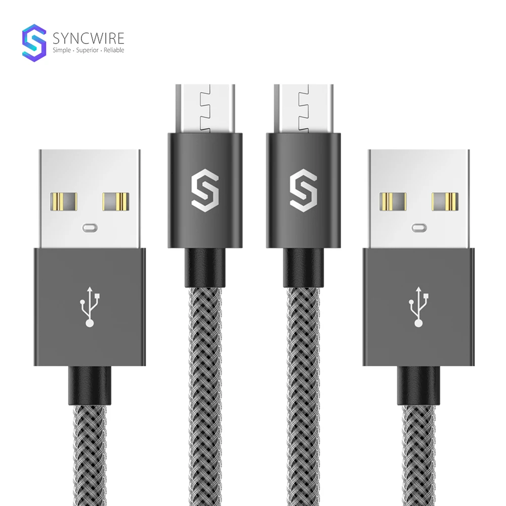 Syncwire Cable Micro USB Cable Cargador Nylon 1M/3.3ft 2M/6.5ft [Pack de 2] para Samsung Galaxy, Huawei, Xiaomi, Nexus, Motorola (Gris)